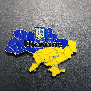Ukraine Metal Refrigerator Magnet Country Map Coat Of Arms Blue Yellow